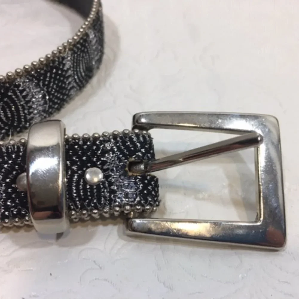 Elite Accessories Rhinestones Black Belt Silver Toned Buckle Sm